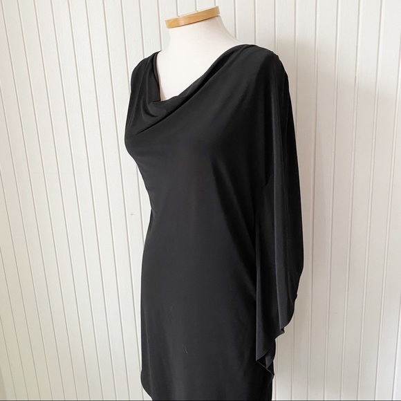 NWT Eliza J Black Sheath Cocktail Party Dress with One Side Wing Sleeve Size 10 - Picture 14 of 16